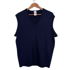 St. Michael Men’s Sz 44 Lambswool Sweater Vest V- Neck Navy Blue